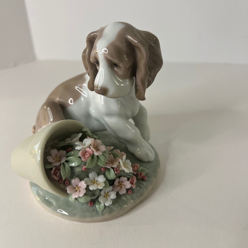 Vintage Lladro Spain It Wasn't Me Dog Flower Pot‎ Figurine 1998 4" Mint